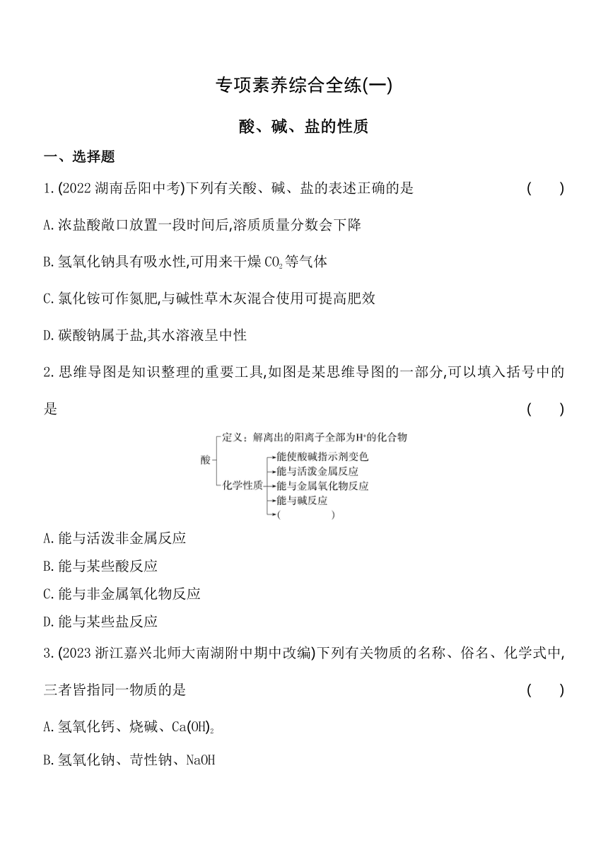 专项素养综合全练（一）酸、碱、盐的性质（含解析）