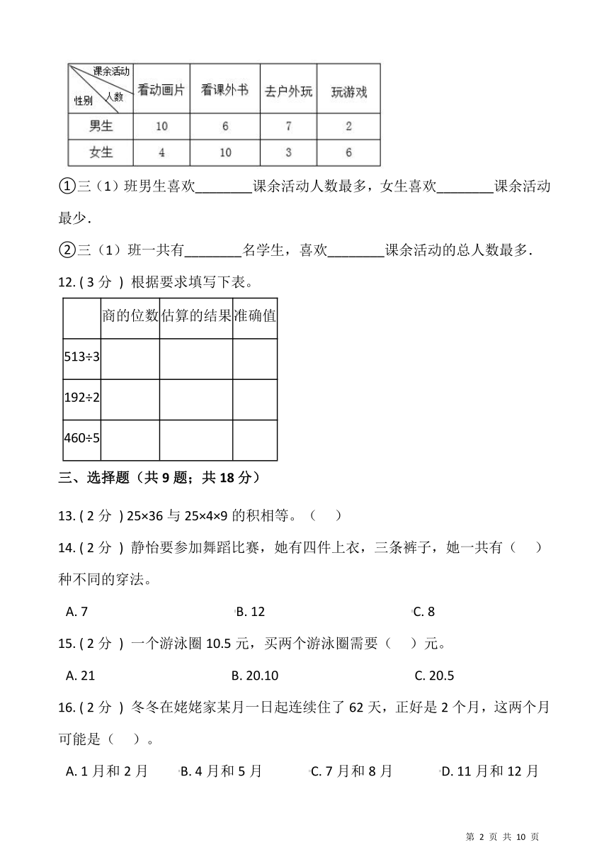 人教版三升四数学暑期衔接提优卷（十）含答案