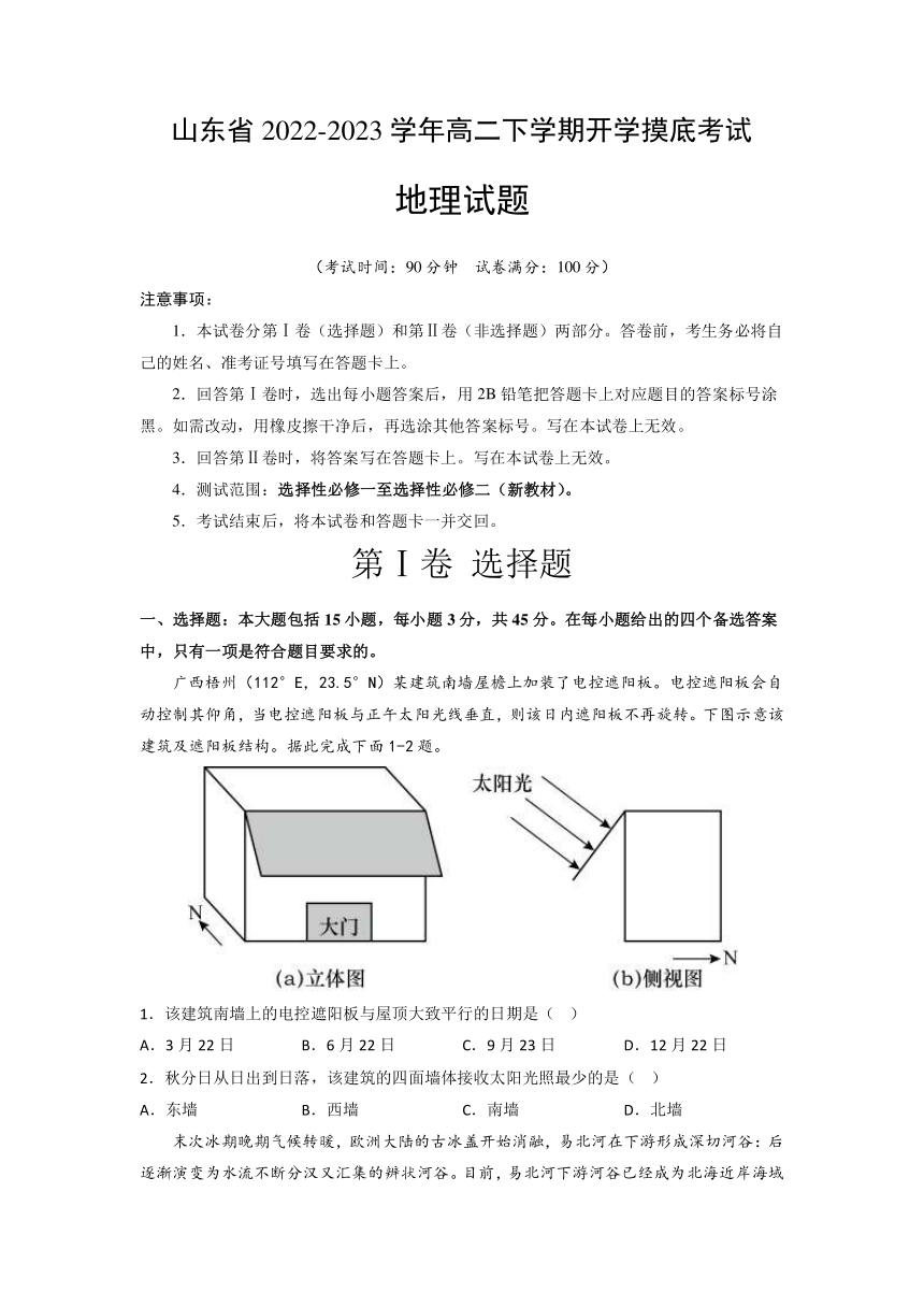 山东省2022-2023学年高二下学期开学摸底考试地理（A）卷（PDF版含答案）