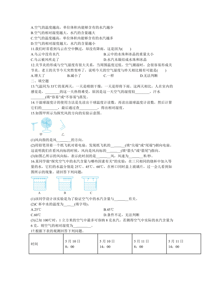 2.4 风和降水 同步练习（含答案）