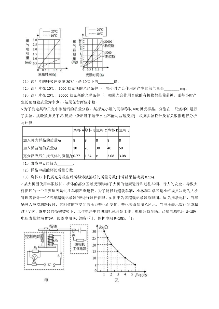 2020-2021学年浙教版八年级下册期末考试科学复习专练——解答题2 (含解析)