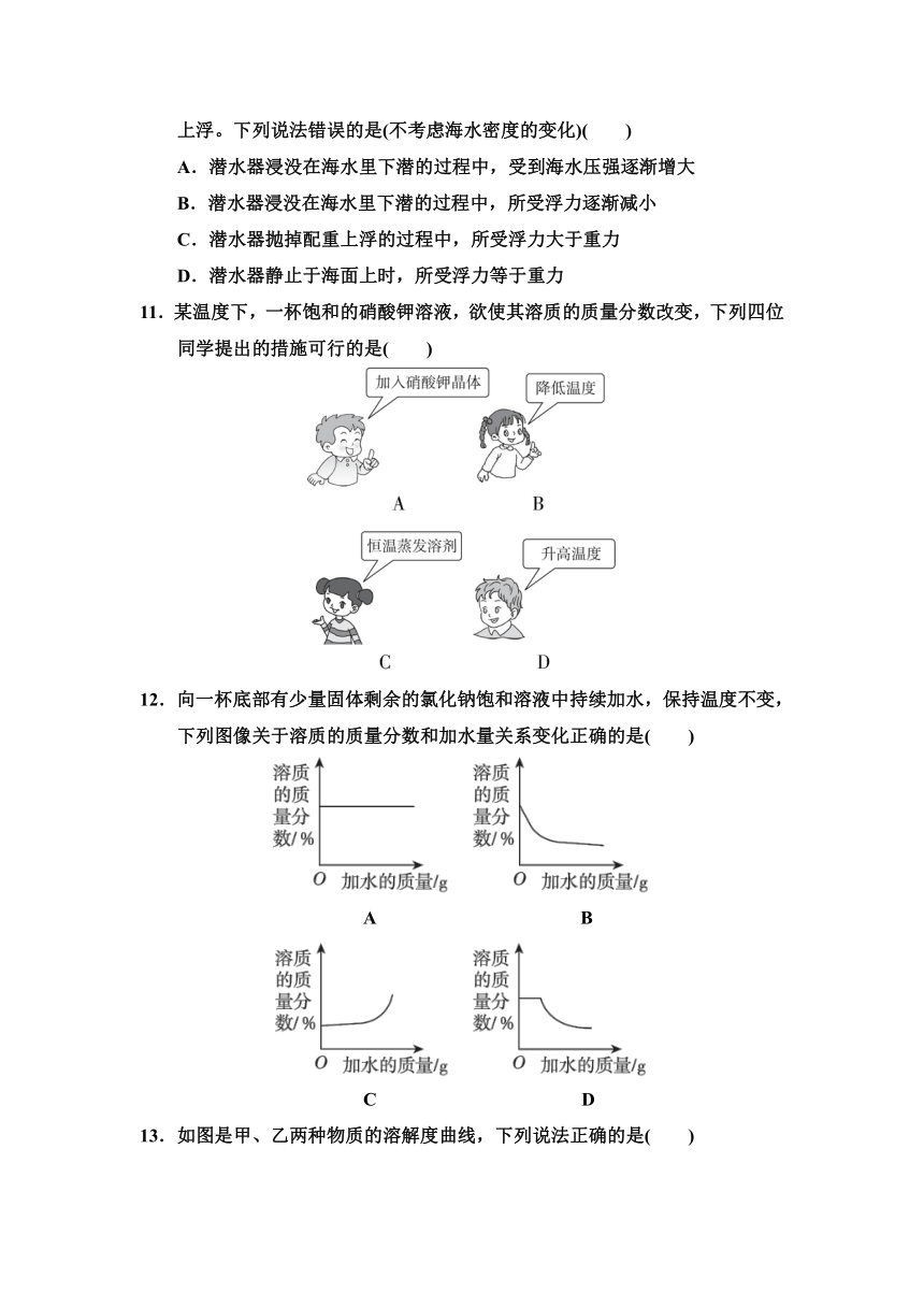 第1章 水和水的溶液 综合素质评价试题（含答案）