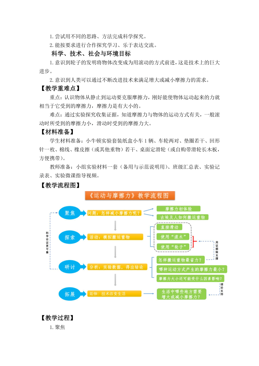 教科版（2017秋） 三年级上册科学3.5《运动与摩擦力》教学设计