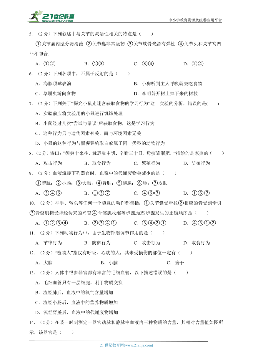 苏科版生物八年级上册期中质量检测模拟题（二）(含解析)