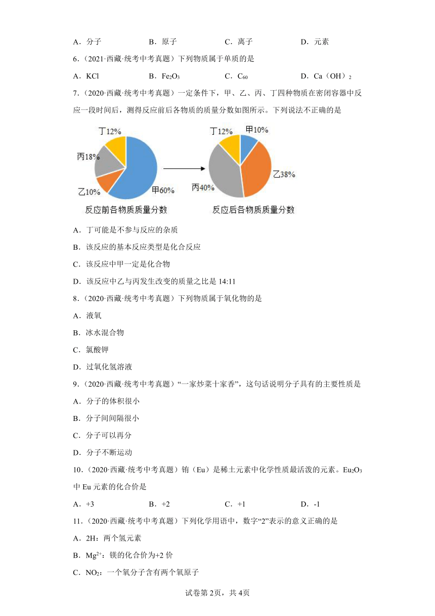 西藏2020-2022三年中考化学真题知识点分类汇编-02物质构成的奥秘(含解析)