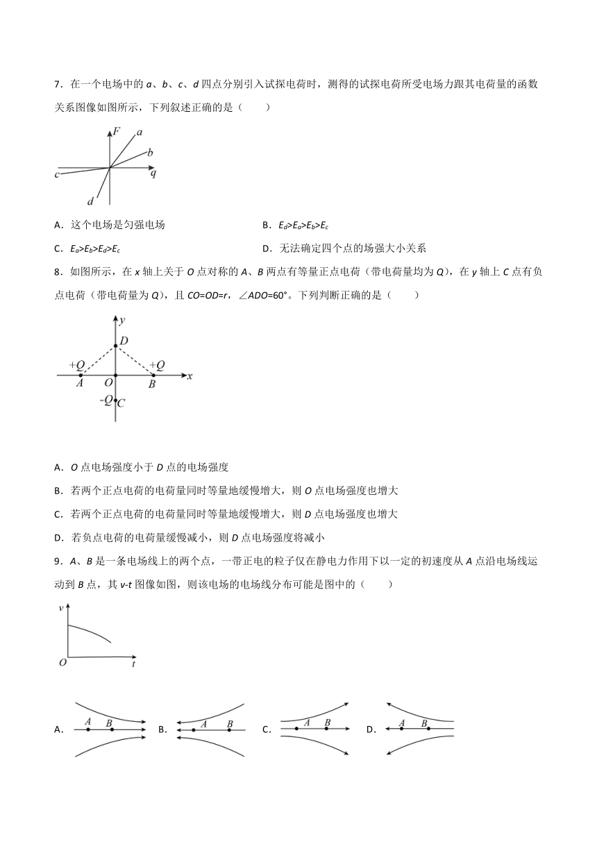 9.3电场 电场强度同步基础考点训练集——2021-2022学年高二上学期物理人教版（2019）必修第三册（word含答案）