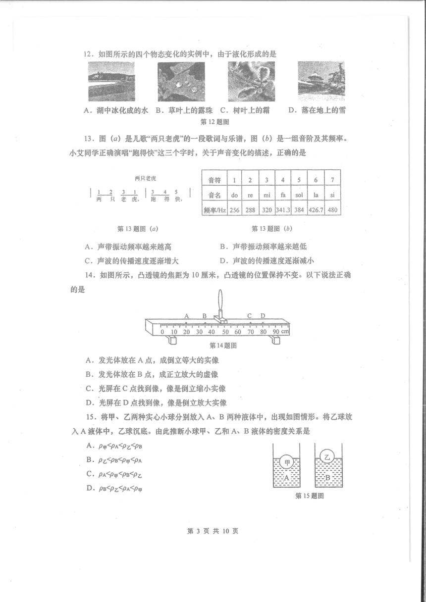 上海市闵行区2023－2024学年八年级物理下学期统考期中试卷（PDF版 无答案）