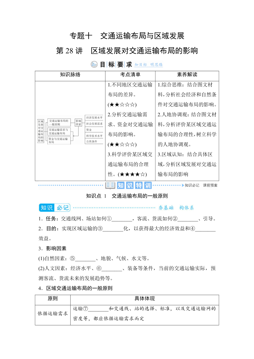 2023届高三地理一轮复习学案 专题十  交通运输布局与区域发展（含答案）