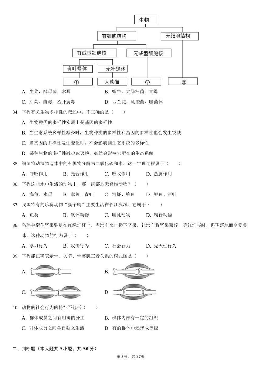 2021-2022学年广东省广州市番禺区八年级上学期期末生物试卷（word版 含解析）