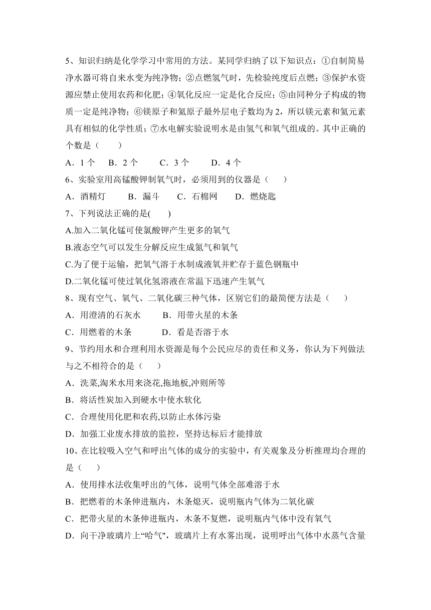 2022秋沪教版（全国）九年级上册第2章：身边的化学物质习题选（word版有答案)