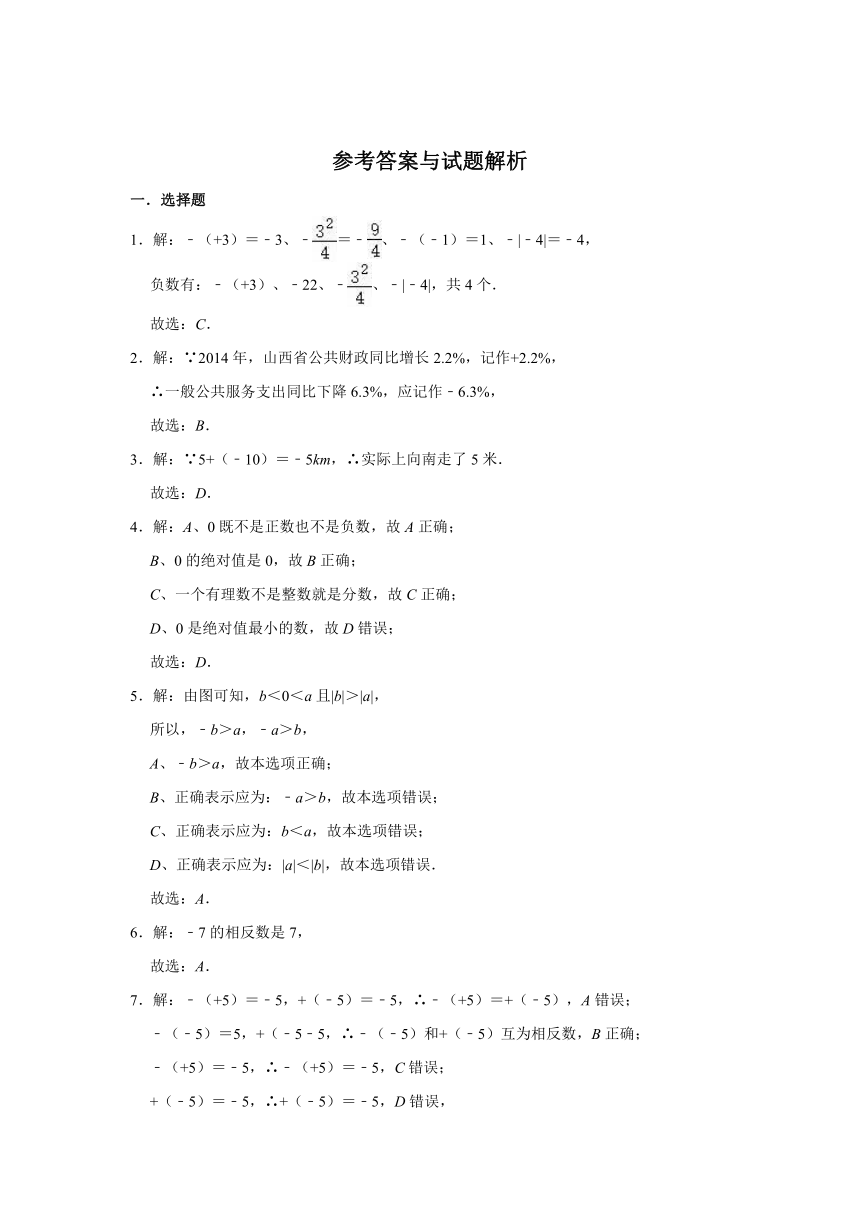 2021-2022学年青岛新版七年级上册数学《第2章 有理数》单元测试卷（word版含解析）