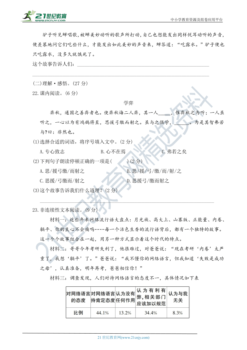 人教部编版六年级语文下册 南充市2021年小升初语文试卷【含答案】