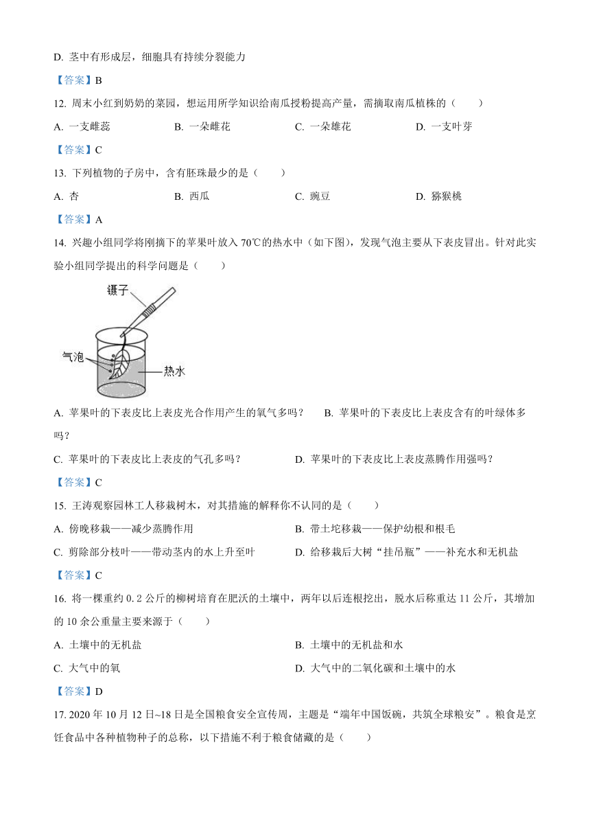 山东省烟台市莱山区（五四制）2020-2021学年六年级下学期期末生物试题（Word版，试题和答案未分开）