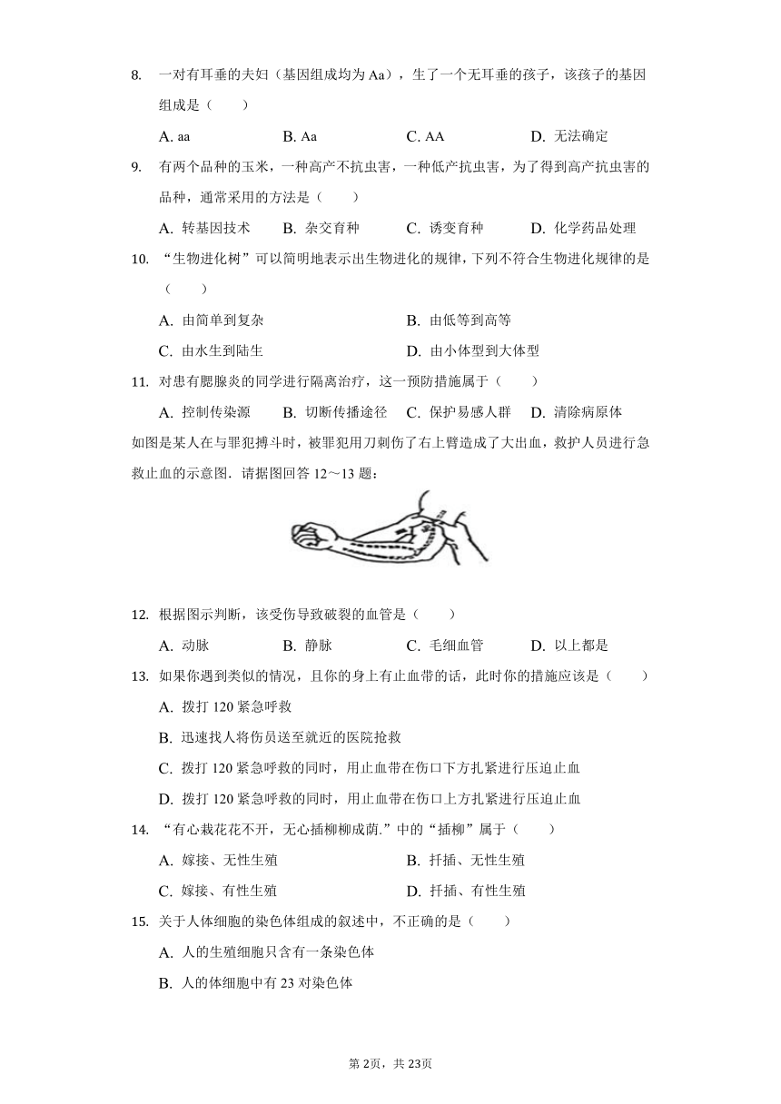 2021-2022学年广东省潮州市潮安区江东中学八年级（下）第一次月考生物试卷（word版，含解析）