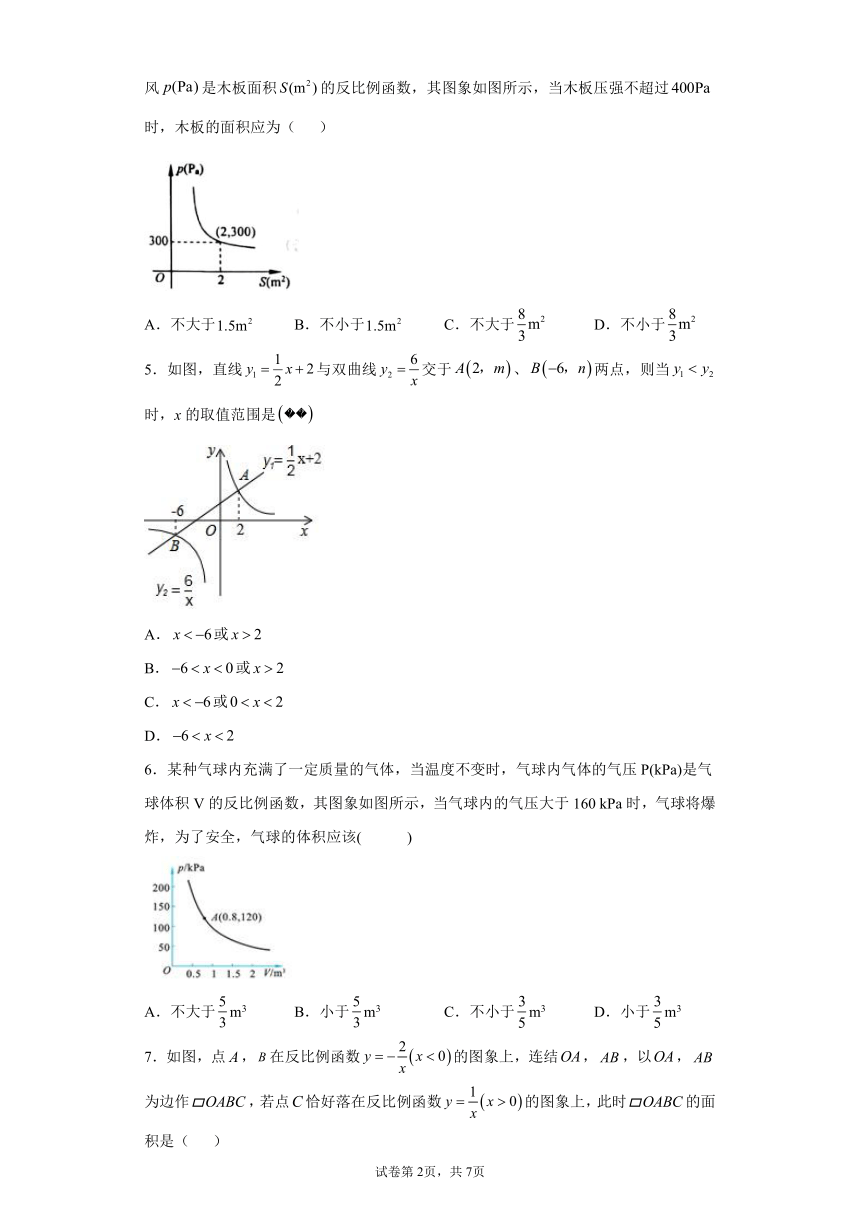 人教版九年级下册数学26.2实际问题与反比例函数同步达标训练（word版无答案）