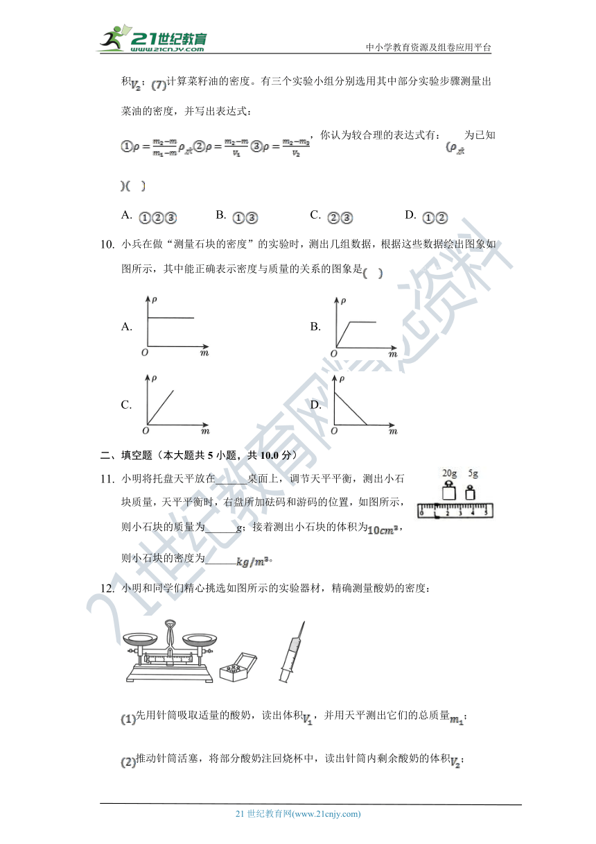 人教版八年级物理上册 6.3测量物质的密度同步练习 （含解析）