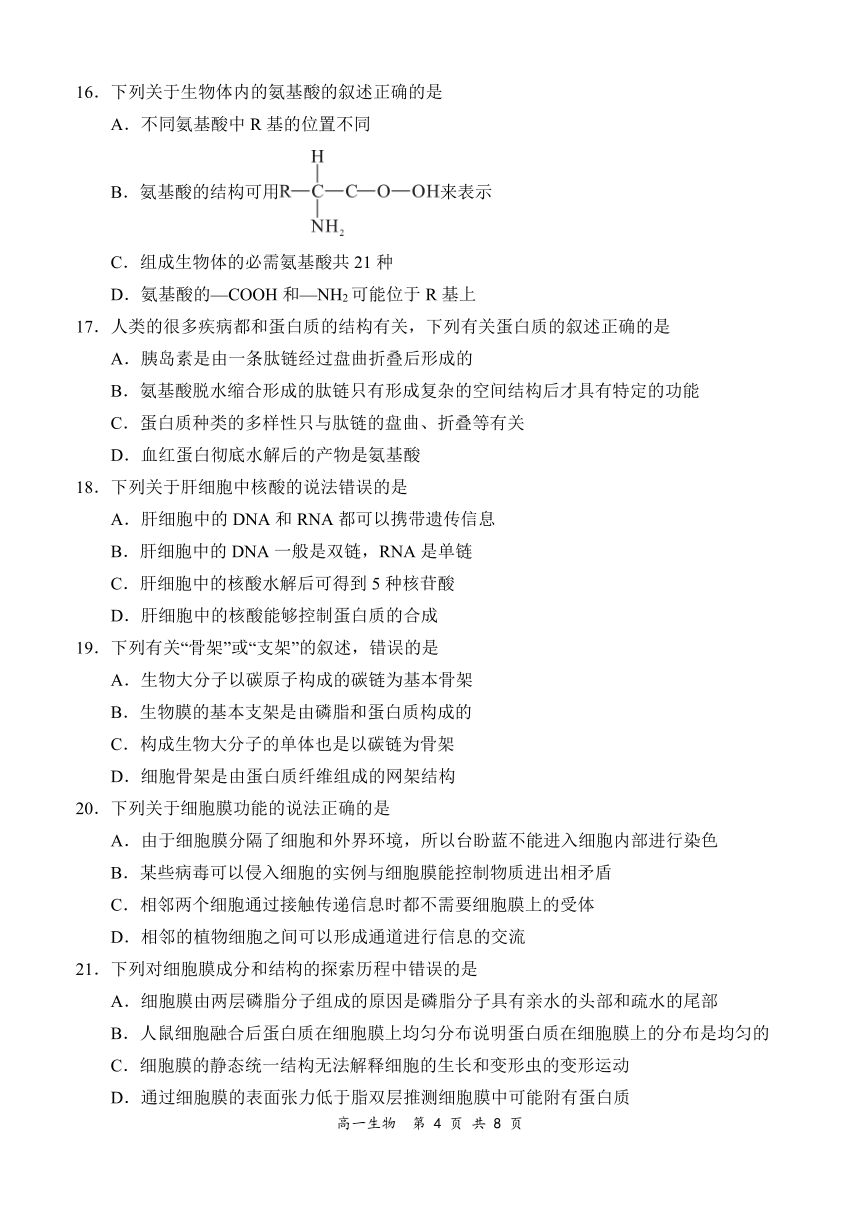 河南省郑州市部分学校2021-2022学年高一上学期11月期中考试生物试题（PDF版含答案带解析）