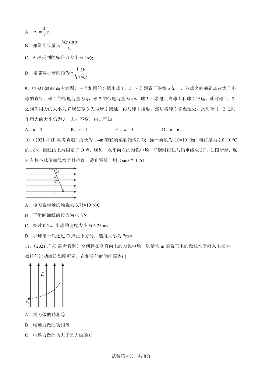 2020-2021年全国各省高考物理试题分类汇编——静电场（Word版含答案）