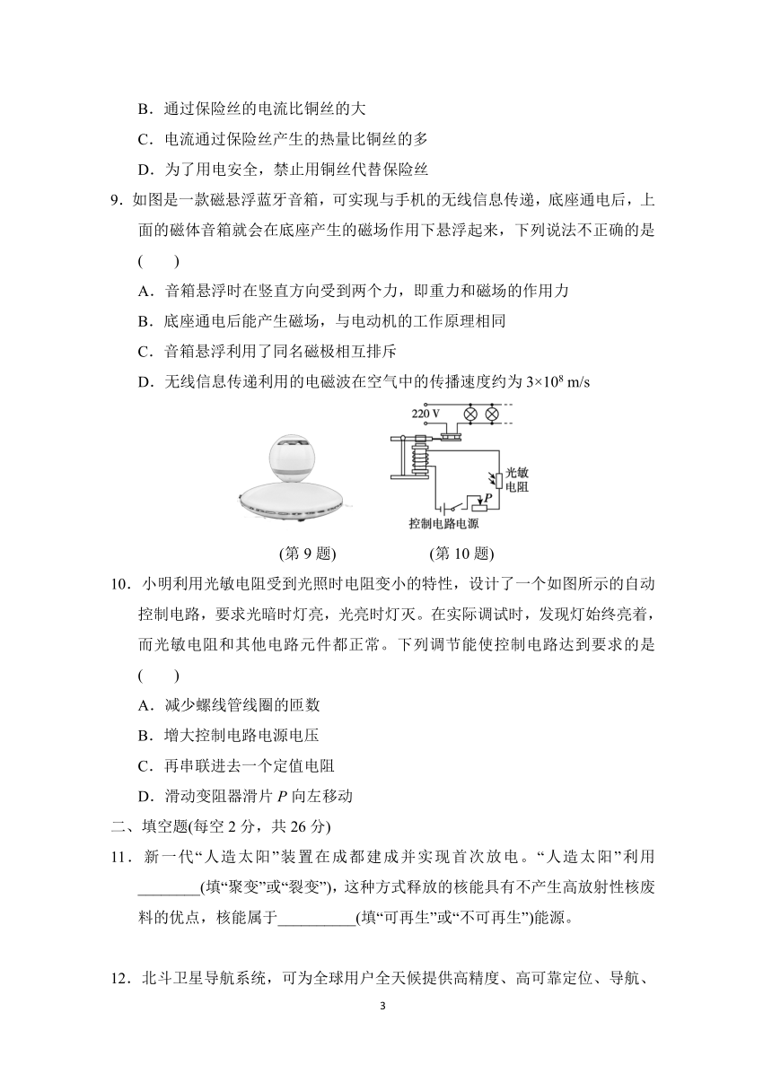 粤沪版物理九年级下册 第二学期综合复习训练卷(A)含答案