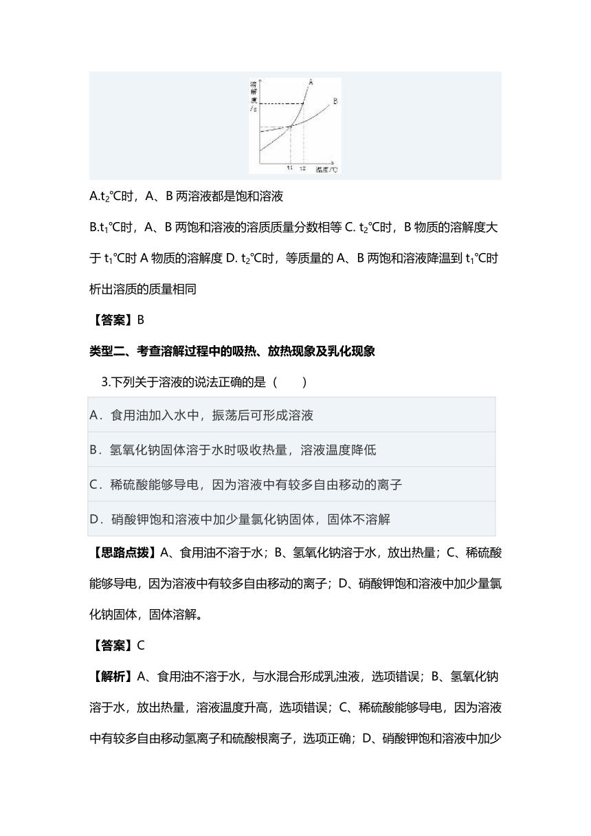 人教版九年级化学下册第九单元溶液 典型例题解析(WORD版)