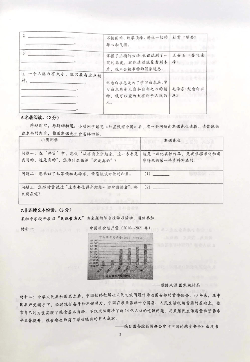 2023年山东省东营市实验中学5月中考模拟语文试题（pdf版无答案）