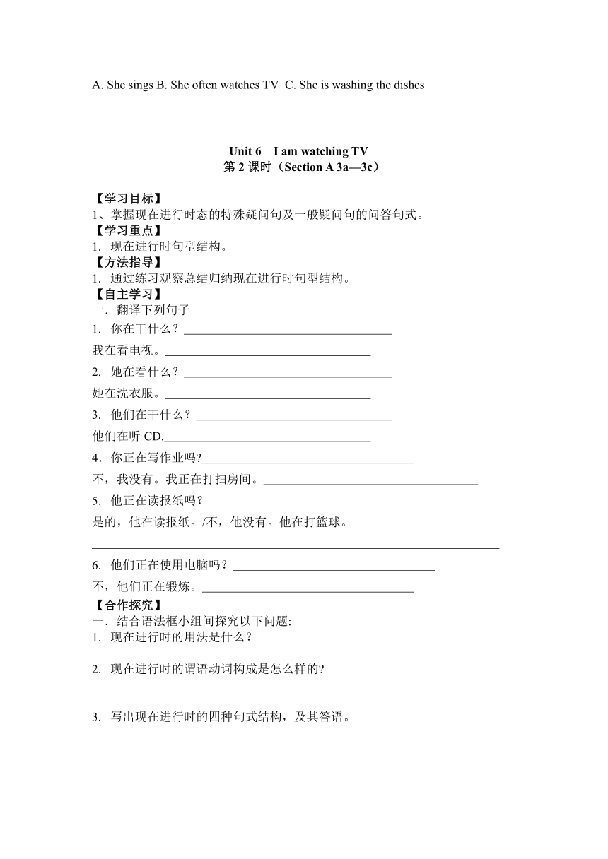 2023-2024学年人教版七年级英语下册Unit 6 I'm watching TV. 导学案（共5课时 无答案）