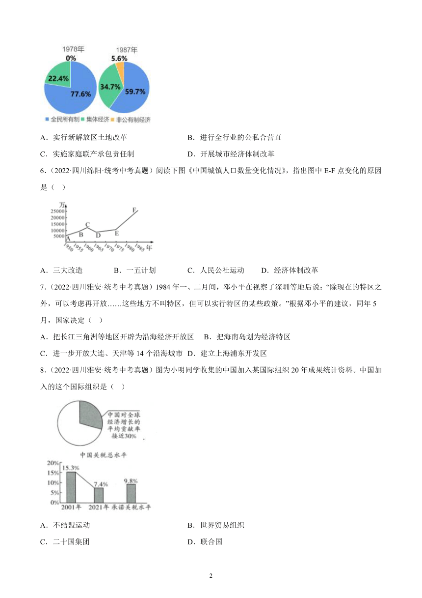 四川省2023年中考备考历史一轮复习中国特色社会主义道路 练习题（含解析）