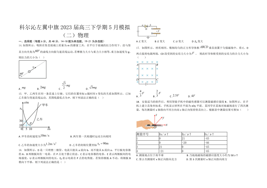 内蒙古自治区通辽市科尔沁左翼中旗2023届高三下学期5月模拟（二）物理试卷（Word版含答案）