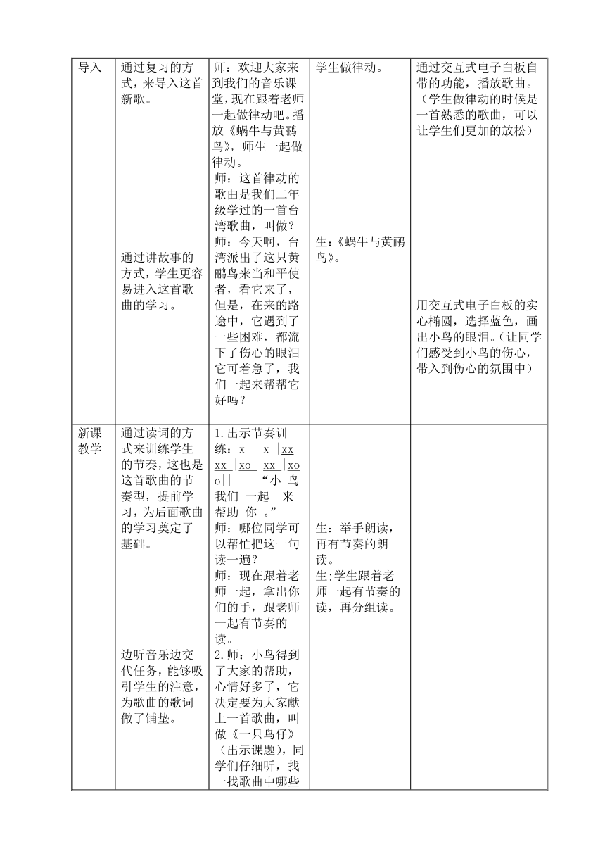 人音版   三年级下册音乐《一只鸟仔》教案（表格式）