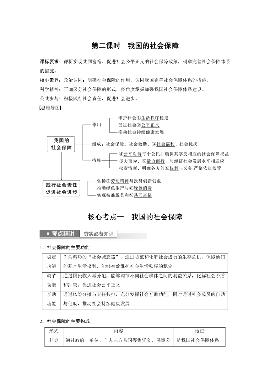 2023年江苏高考思想政治大一轮复习必修2 第八课 第二课时　我国的社会保障学案
