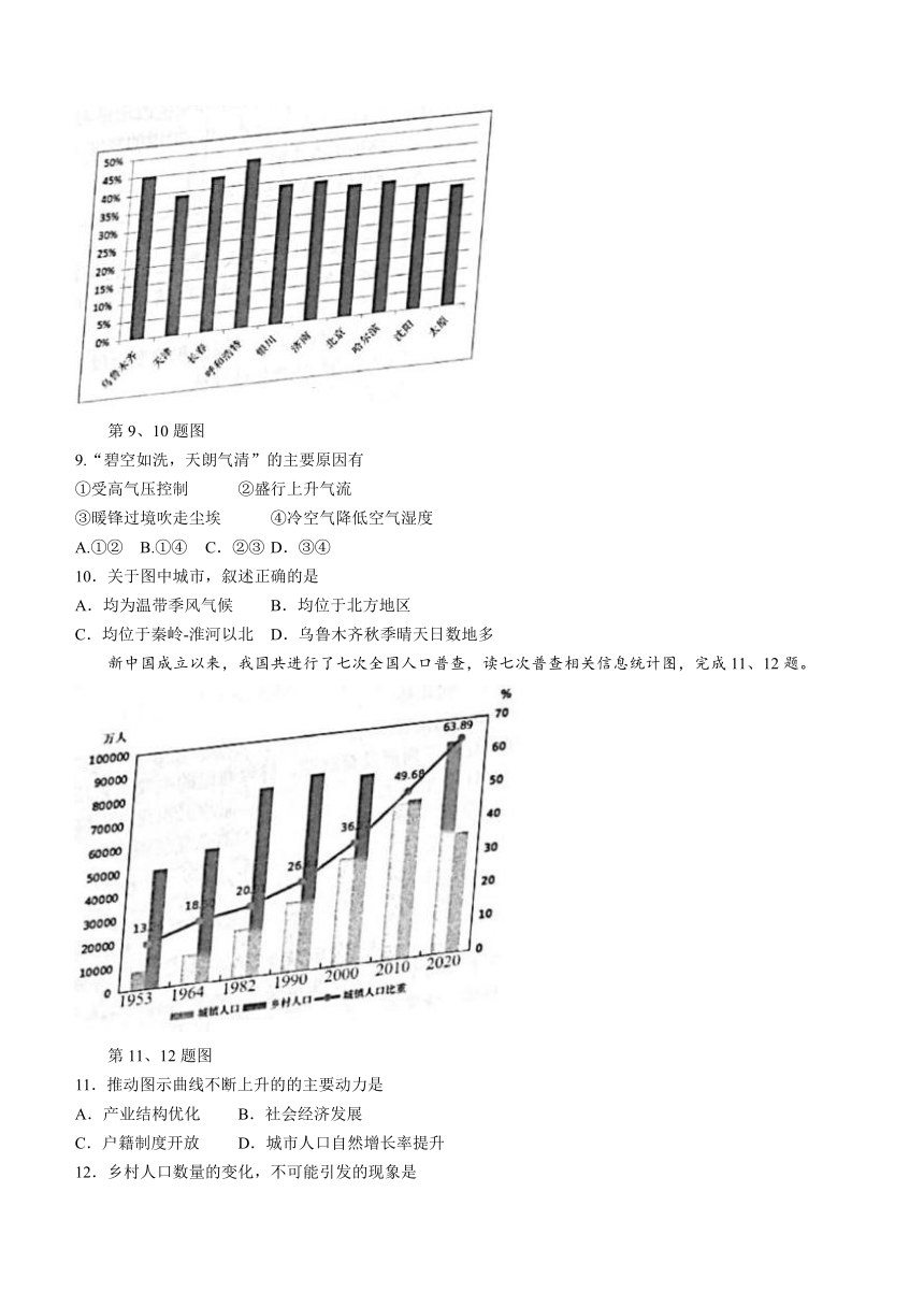 浙江省宁波市九校2020-2021学年高二下学期期末考试地理试题 Word版含答案