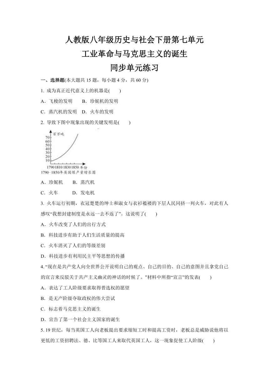 第七单元 工业革命与马克思主义的诞生  同步单元练习(1)(含答案)