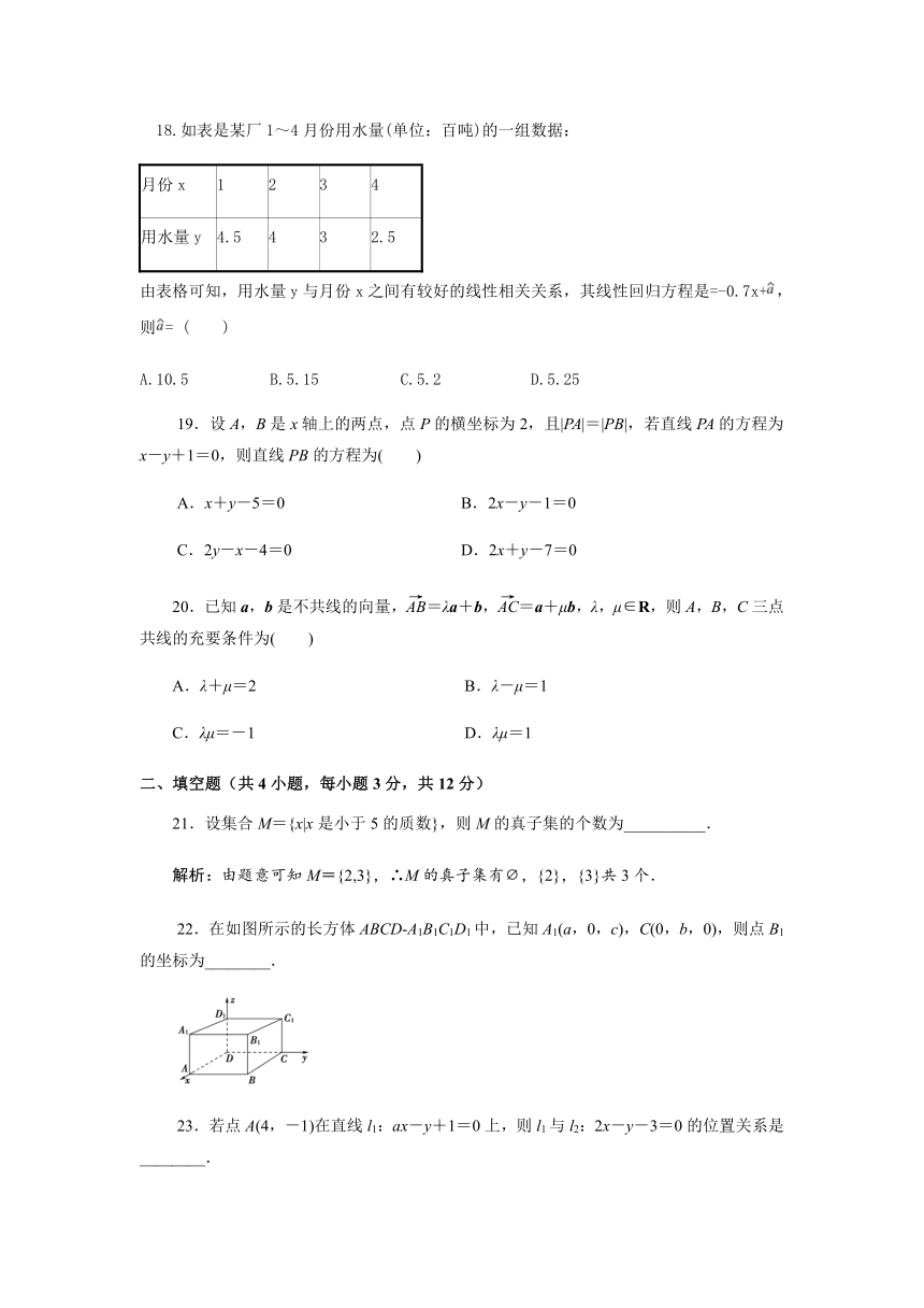 甘肃省2021年6月高中学业水平考试模拟考试数学试题1 Word版含解析