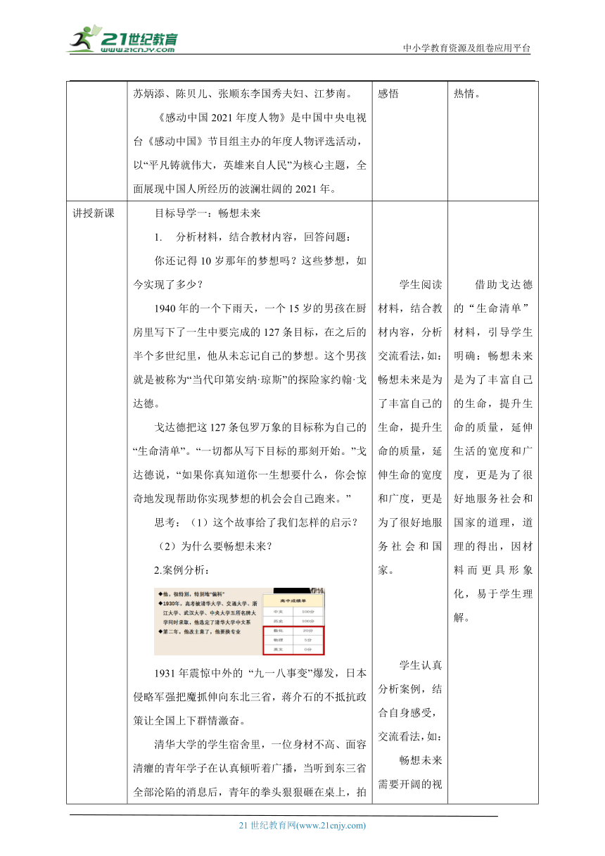 【核心素养目标】7.2 走向未来 教学设计（表格式）