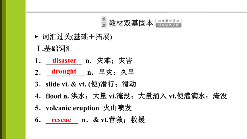 2023届高考一轮复习单元词汇短语复习：人教版（2019）必修一Unit 4  NaturaI   Disasters（68页）