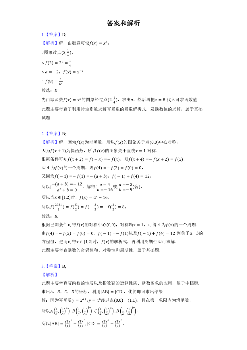 人教B版（2019）必修第二册《4.4 幂函数》2022年课时练习（含解析）