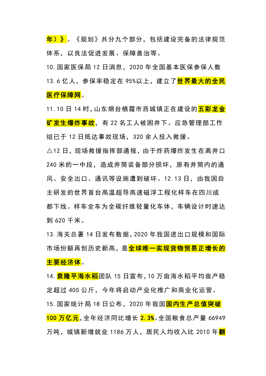 2021年1、2、3月时事政治考点（国内+国际）汇总