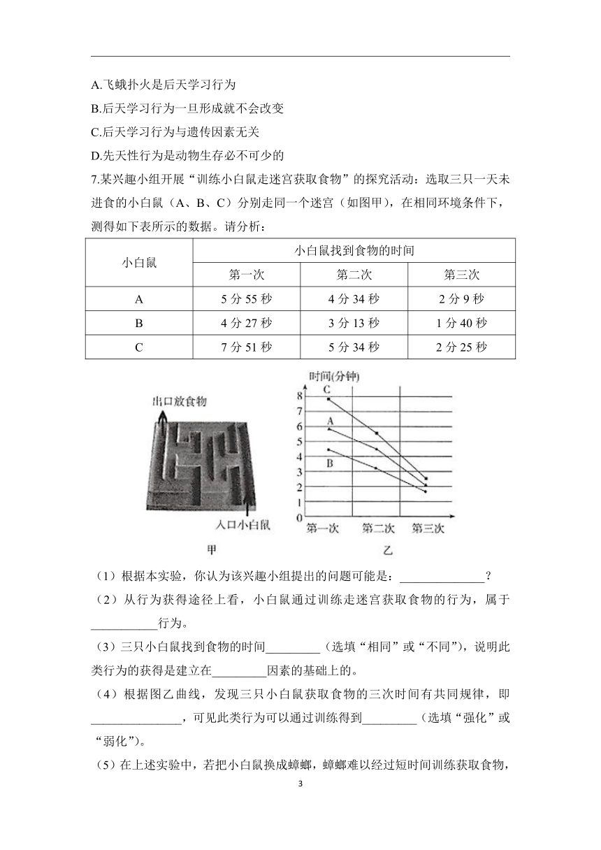 （4）探究小鼠走迷宫获取食物的学习行为——2022-2023学年人教版生物八年级上册课本实验设计