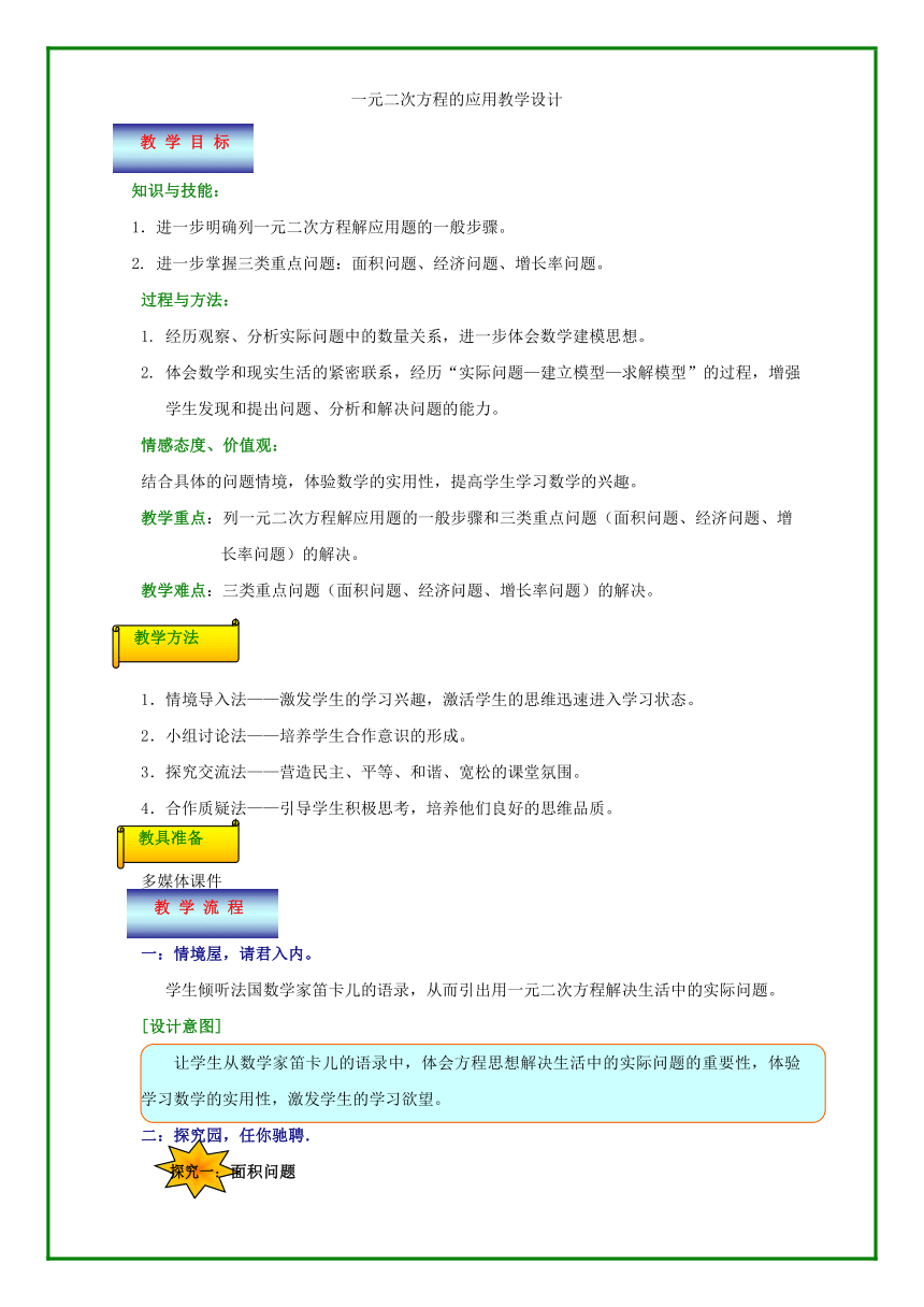 鲁教版（五四制）八年级下册数学 8.6一元二次方程的应用（1） 教案