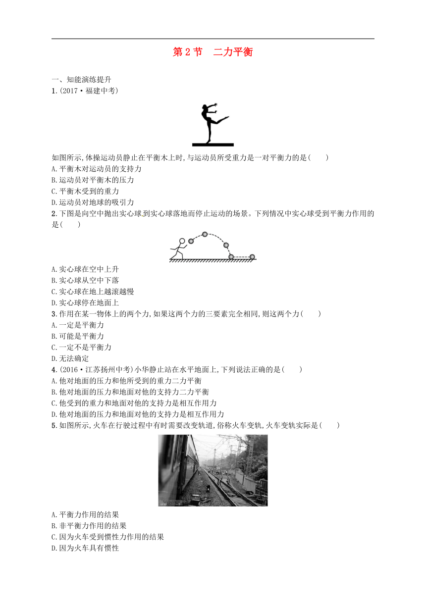 八年级物理下册8.2二力平衡同步精练含解析人教版