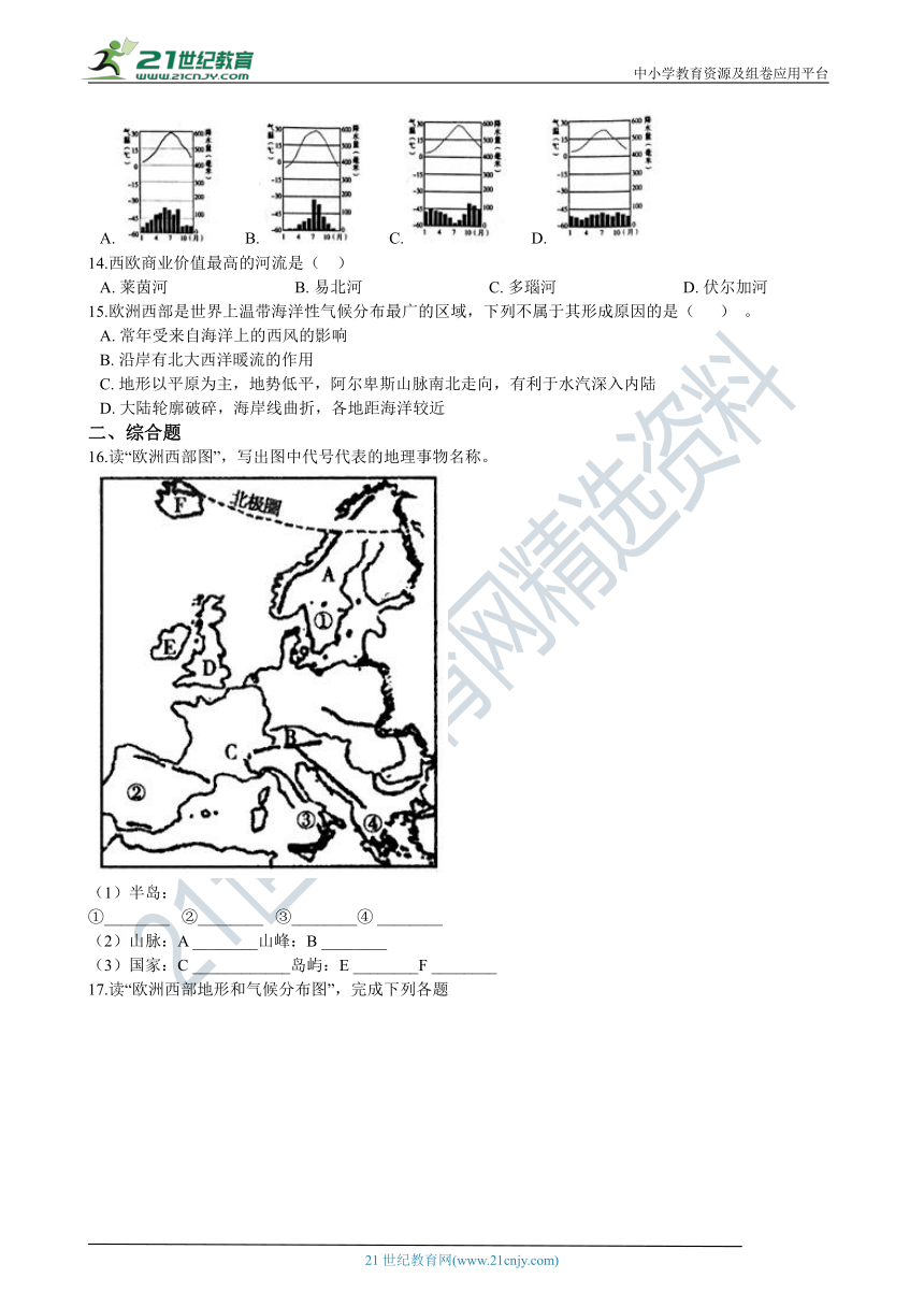 7.4欧洲西部 同步练习（含解析）