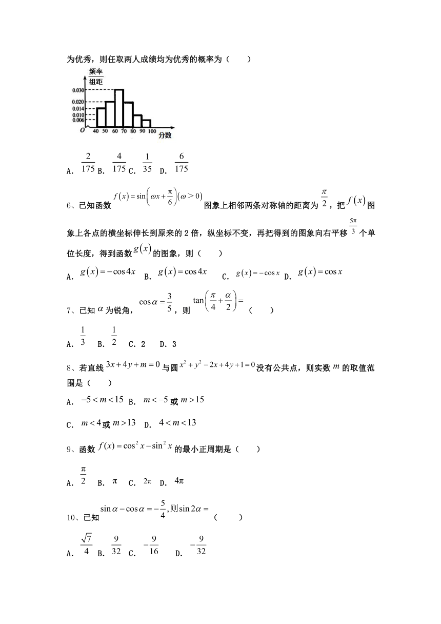 吉林省长春市151中学2021届高三学业模拟考试数学试题（一） Word版含答案