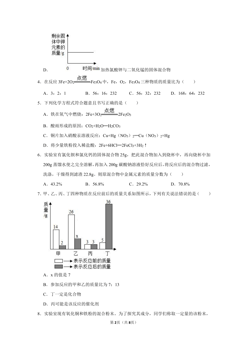 2020-2021学年鲁教版（五四学制）化学八年级全册 第五单元 《定量研究化学反应》单元检测卷带答案