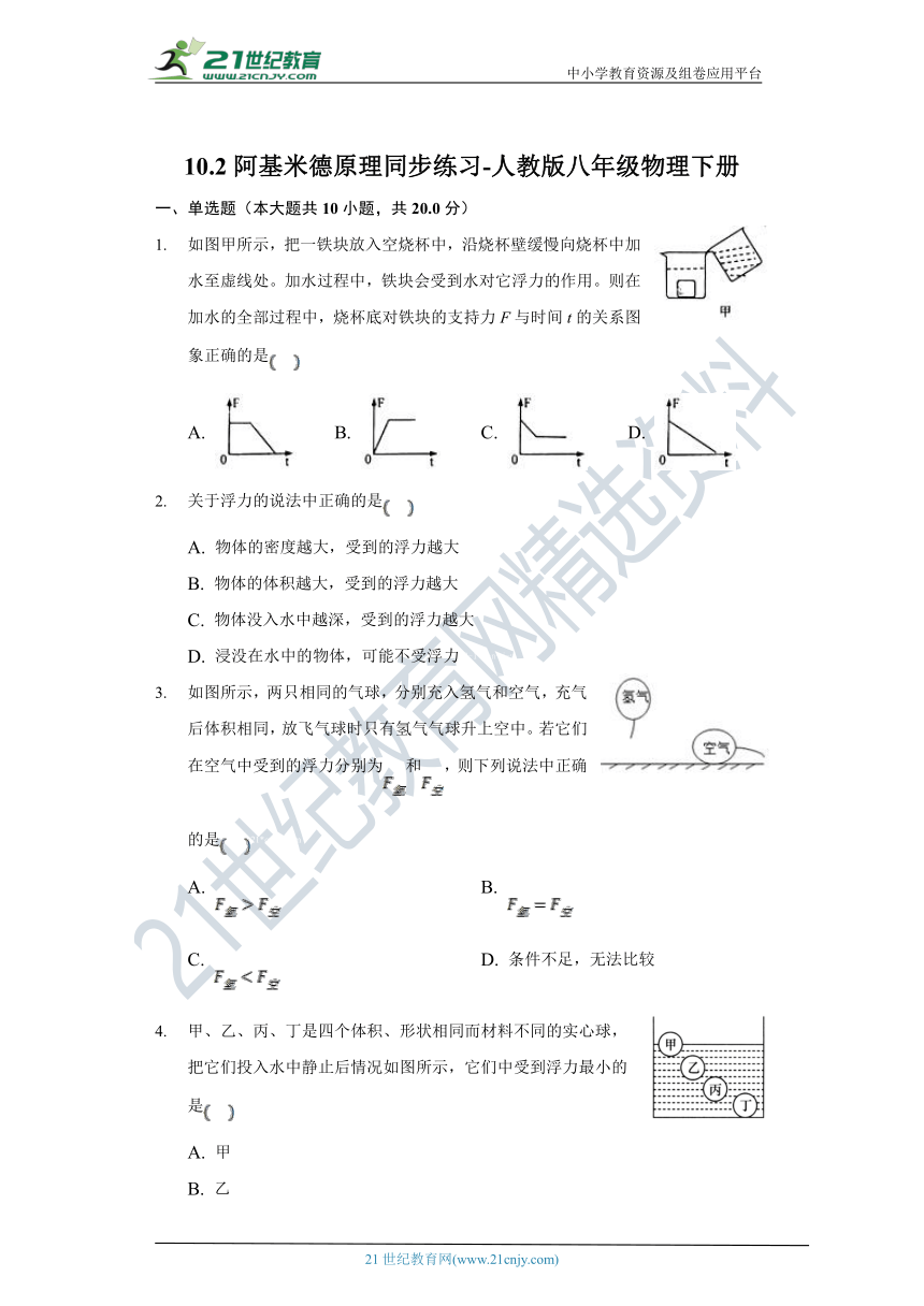 10.2阿基米德原理同步练习-人教版八年级物理下册（有解析）