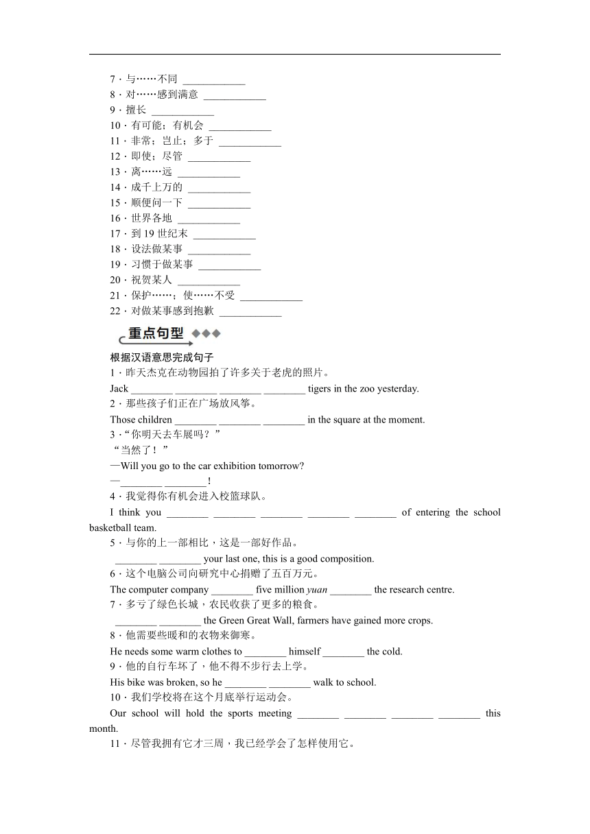 外研版英语九年级上册  Module11  Photos  模块基础知识过关练习（含答案）