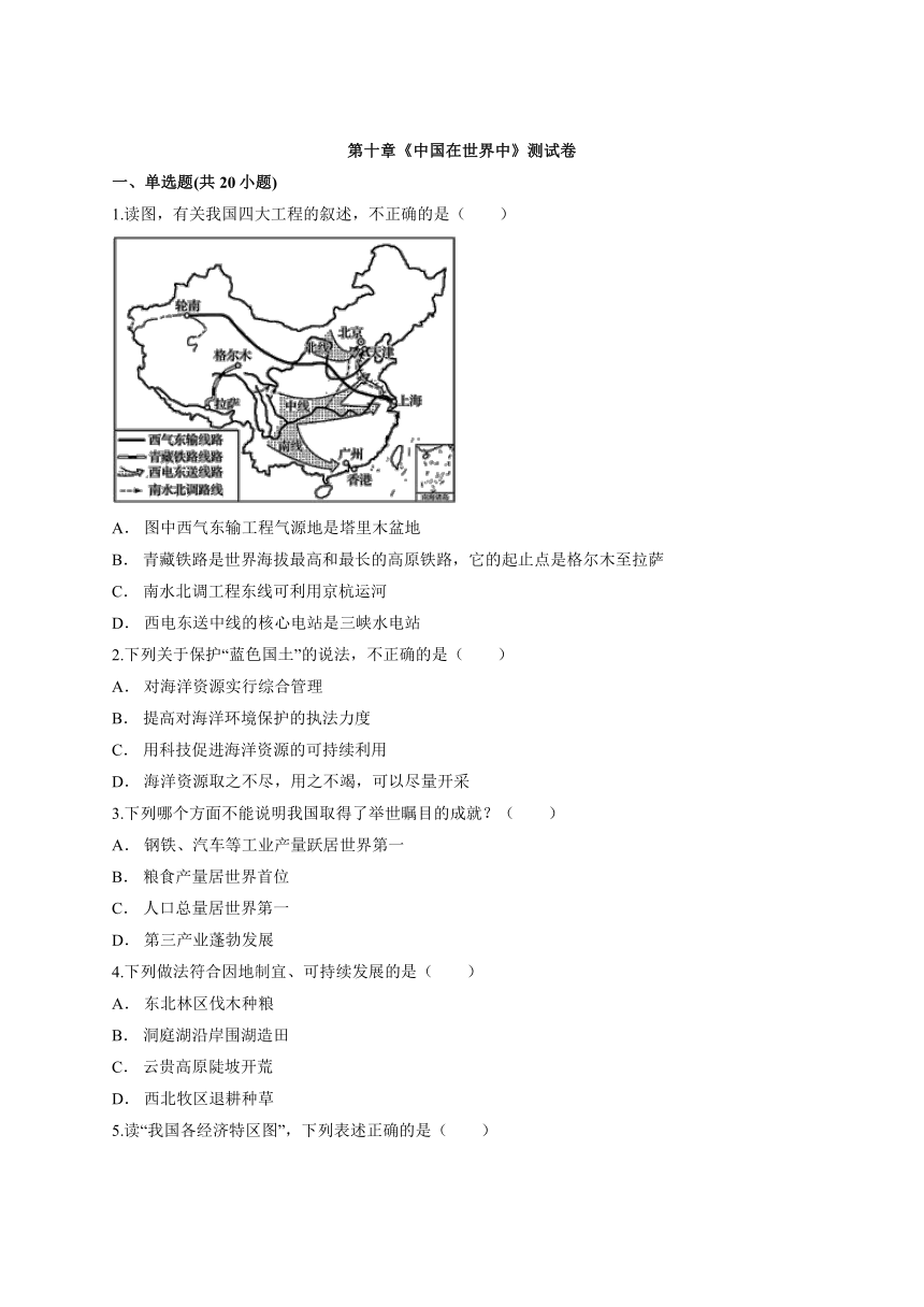 人教版（新课程标准）八年级地理下学期第十章《中国在世界中》测试卷（Word附解析）