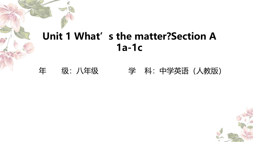 Unit 1 What's the matter? Section A  1a-1c教学课件(共18张PPT) 2023-2024学年人教版英语八年级下册