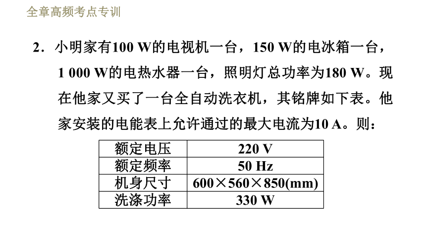 教科版九年级全一册物理习题课件 第九章 全章高频考点专训 专训3 生活用电的计算（17张）