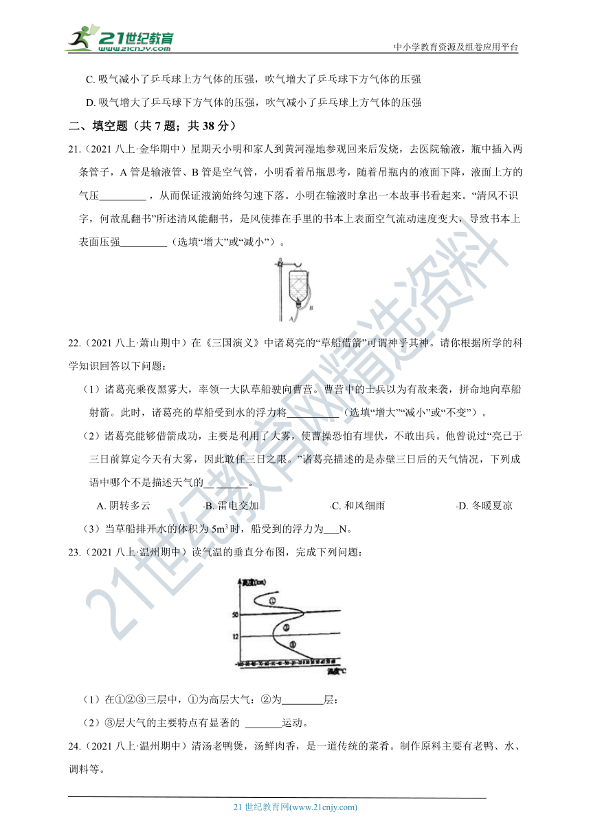 【章末综合能力测试】浙教版8年级上册 第2章 天气与气候 综合能力测试（B卷）（含答案）