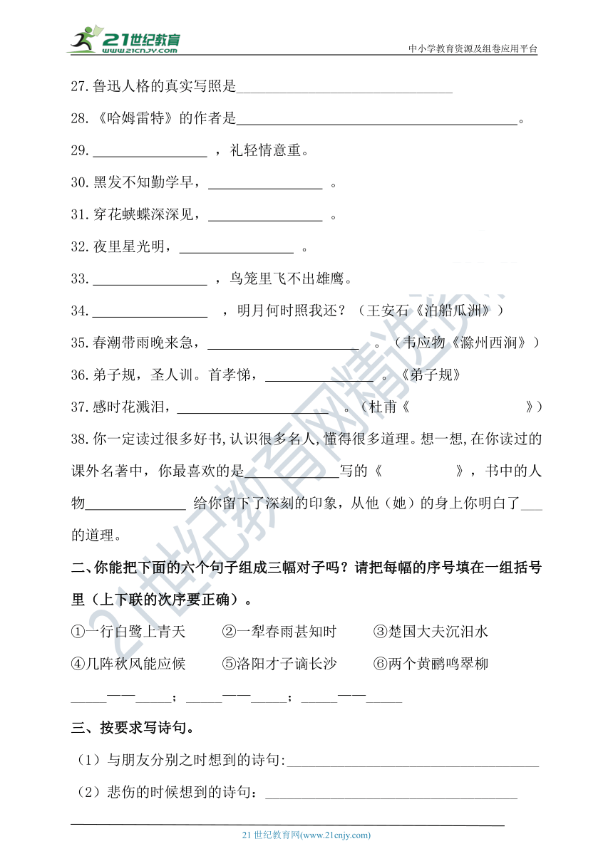 人教统编版2021·小升初语文试题-积累运用专项测试卷- （含答案）